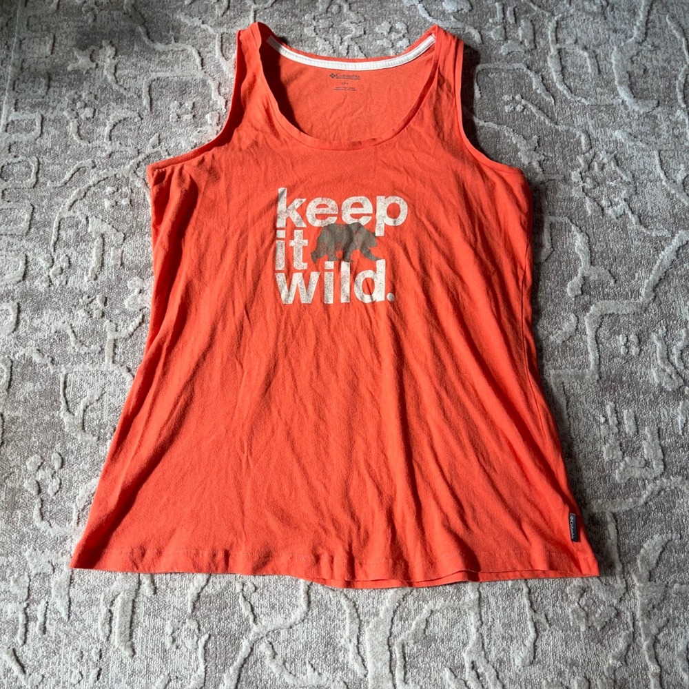 Columbia Womens Tank Top L Orange Keep It Wild Bear Graphic Sleeveless